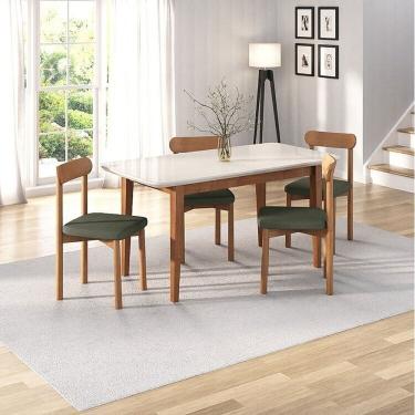 Imagem de Kit Mesa De Jantar Tangará 160cm E 4 Cadeiras Pitanga Cabecasa Madeiramadeira Caramelo Off White Verde