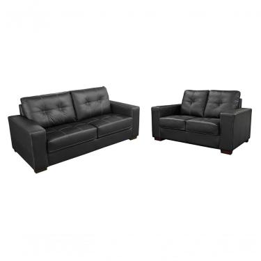Imagem de Conjunto Sofá De Couro Punto 3 Lugares Preto Pigmentado - Mempra