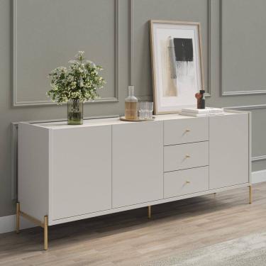 Imagem de Buffet Moderno com Gavetas e Pés de Aço Jasper Off White Fosco/Dourado