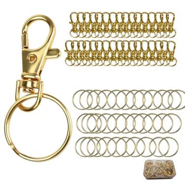 Imagem de Kairsory Chaveiro Kairsory, 68 Ganchos Giratórios Com Argolas Para Chaveiro, Fecho De Metal Tipo Lagosta, 34 Clipes E Corrente, Artesanato, Fabricação Joias (Dourado)