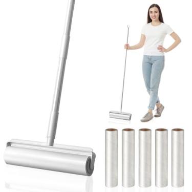 Imagem de TAYNING Rolos Grandes Para Tirar Fiapos, Piso Portátil Extra Pegajoso Pelos De Animais Estimação Com Cabo Longo, Limpador Carpetes Multiuso Cães E Gatos, Super 9,45 Pol., Limpeza Carpetes, Pisos Sof