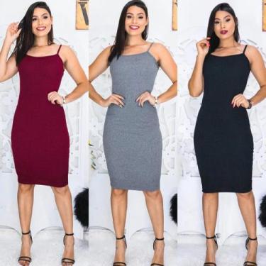 Imagem de vestido feminino mid de alça fina tecido com elastano moda - Filó Moda