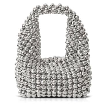 Imagem de Bolsa de mão feminina, bolsa clutch feminina com miçangas, bolsas noturnas, bolsa para festa, casamento, viagem (prata)