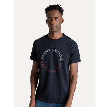 Imagem de Camiseta Tommy Hilfiger Masculina Monotype Roundle Logo Azul Marinho, 
