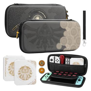 Imagem de FUNDIARY Estojo De Transporte Tear Of The Kingdom Para Nintendo Switch E Oled, Zelda Portátil Viagem Preto Com Alça Ombro Tampa 2 Polegares