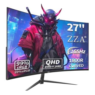 Imagem de ZZA Monitor Gamer Qhd De 27 Polegadas Com Resolução De 2560 X 1440, 165 Hz, 1 Ms De Velocidade, Ips, 1800R, Hdmi 2.0 | Suporte Vesa Dp1.4, 99% Srgb Hdr, Suporte De Metal Para Cuidados Com Os Olhos