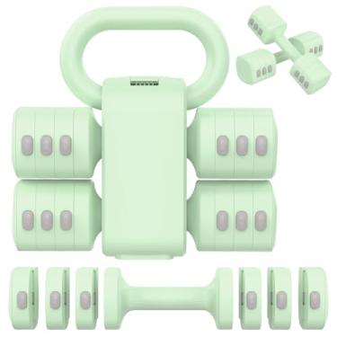 Imagem de Hezeyferg Conjunto de halteres ajustáveis 2 em 1, conjunto de halteres de peso de 4 níveis para mulheres e homens, cada peso de mão de 2,2/3,3/4,4/2,5 kg com forma de kettlebell para treinamento de