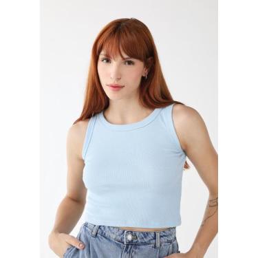 Imagem de Cropped Regata Feminina Canelada Ribana Premium - Levosch, Azul claro,