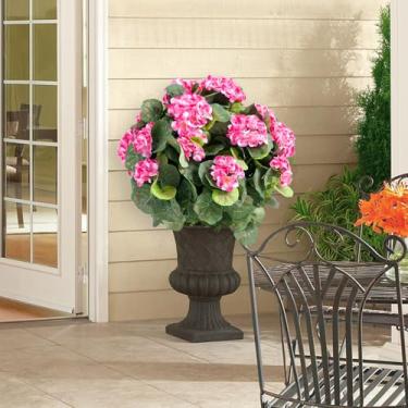 Imagem de Conjunto de 2 árvores de topiaria artificial com estacas de metal, plantas falsas de PE resistentes a UV de 55 cm com flores de begônia para decoração interna/externa, rosa