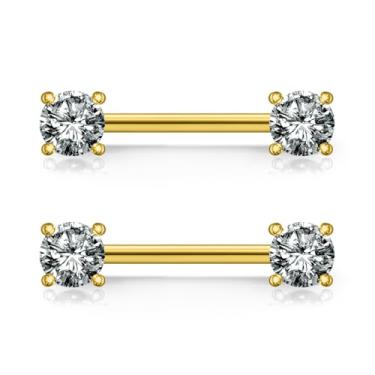 Imagem de Vqoxaggi Piercing de mamilo 14G, joia de aço cirúrgico para mulheres, zircônia cúbica, barra reta, comprimento 14 mm, Metal Cristal, Zircônia cúbica