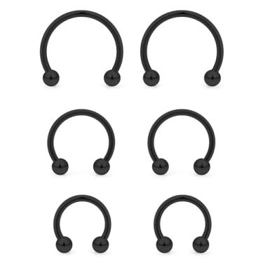 Imagem de Vqoxaggi 6 peças anéis de septo 18G aço inoxidável nariz septo brinco de ferradura piercing sobrancelha lábio sorridente joias para mulheres homens fecho de bola preto diâmetro interno 8 mm/10 mm/12