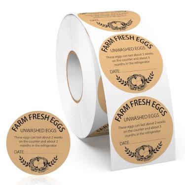 Imagem de YIKIADA 500 peças de etiquetas de caixa de ovos frescos com data de coleção, 5 cm, vinil redondo, resistente ao desbotamento, autoadesivo, escrita, manuseio, embalagem adesiva, para frango, codorna