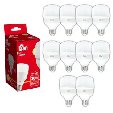 Imagem de Kit 10 Lâmpada Led 20w Bulbo E27 Branco Quente 3000k Bivolt