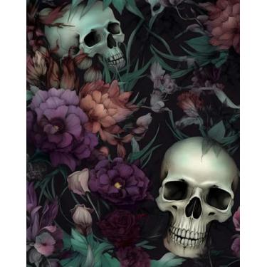 Imagem de XRUIBZI Papel de parede floral preto descasque e cole papel de parede floral gótico vintage papel de contato com folha de caveira de açúcar para armário à prova d'água papel de parede autoadesivo para