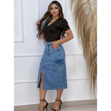 Imagem de Saia midi bolso corgo lateral abertura frente - ALIANZA JEANS, 40