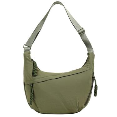 Imagem de Bolsa de ombro crescente, bolsa transversal de nylon para mulheres, bolsas Hobo de nylon, bolsa slouchy Sling Bags Dumpling Bags, Verde militar, Small