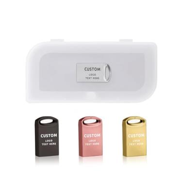 Imagem de Pen drive USB personalizado, pacote com 50 mini pen drive de metal personalizado USB 2.0, ideal para negócios, educação, corporações, estúdio de fotografia e música (32 GB, com caixa de plástico)