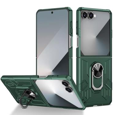 Imagem de HAOMRIYL Capa para Samsung Galaxy Z Flip 7, com suporte de anel giratório de 360°, capa fina de proteção contra quedas suporta sucção magnética de veículos, verde, flip 7