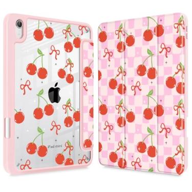 Imagem de Lepeoac Capa fina para iPad mini 7 (A17 Pro, 7ª geração) 2024/iPad mini 6 (6ª geração) 8,3 polegadas, [Suporte de lápis embutido] Capa à prova de choque transparente traseira transparente, cerejas e