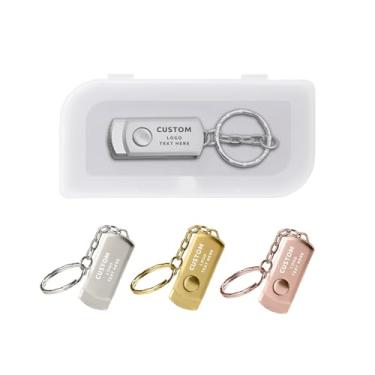 Imagem de Pen drive USB personalizado, pacote com 50 canetas de metal giratórias personalizadas com chaveiro, ideal para negócios, educação, corporação, estúdio de fotografia e música (512 MB, com caixa de