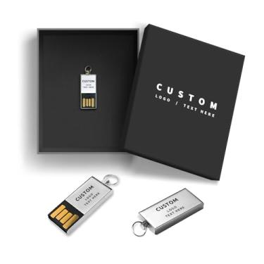 Imagem de Unidades USB de metal gravadas premium, pacote com 100 unidades de polegar com logotipo personalizado para marca corporativa, mini pen drives personalizados com embalagem opcional, conjuntos de