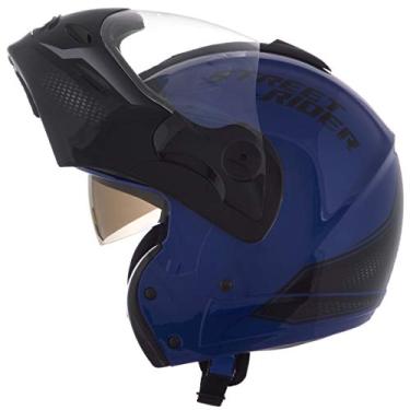 Imagem de Capacete de Moto Mixs MX Captiva Street Rider Com Viseira Interna Solar Óculos de Sol Articulado Escamoteável Robocop Azul (62)