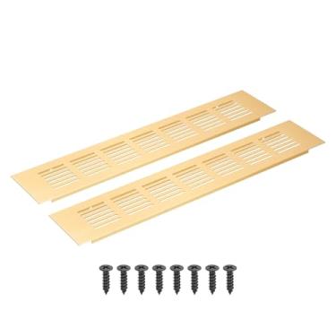 Imagem de PATIKIL Grade de ventilação retangular de 30 x 6 cm, pacote com 2 capas de ventilação de alumínio com parafusos de montagem para armário e porta de armário, dourado