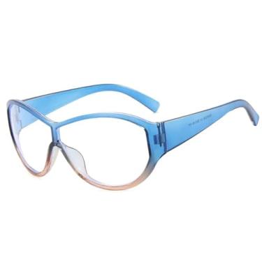 Imagem de JRLLFD Óculos de sol punk grandes femininos, peça única, masculino, esportivo, clássico, à prova de vento, UV400 (azul chá transparente)