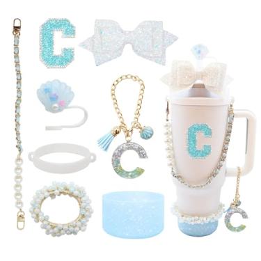 Imagem de Conjunto de acessórios de copo de 8 peças para copo Stanley 30 e 1,2 l com alça, incluindo topo de palha, bota, alça de alça de garrafa de água, decoração de arco de palha, pulseiras, pingente de