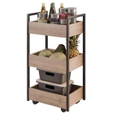 Imagem de Carrinho Organizador Fruteira 3 Prateleiras Industrial Liss Z34 Freijó/preto - Mpozenato