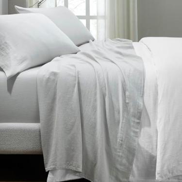 Imagem de Superior Jogo de lençol Chloe 100% algodão percal, 1 lençol de cima, 1 lençol elástico com elástico alto, 2 fronhas, lavagem vintage, decoração boho chique, lençóis de linho modernos, solteiro GG