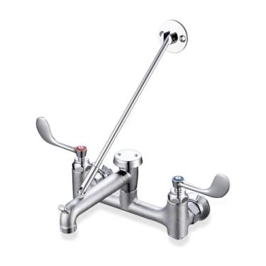 Imagem de Phivan Torneira de pia de esfregão comercial com disjuntor a vácuo torneira de pia de serviço de montagem na parede torneiras de pia com inclinação central de 20 cm com alça de lâmina de pulso, gancho