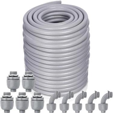 Imagem de Feotech Kit de conduíte e conector - Conduíte elétrico líquido não metálico de 3/10 cm, 3/4 polegadas, não metálico, com 5 encaixes retos e 5 ângulos