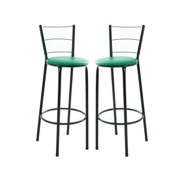 Imagem de 2 Banquetas Altas Bistrô, 3 Arames, Assento em Junco, 70cm Altura, Preta (VERDE)