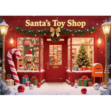 Imagem de DePhoto Pano de fundo para loja de brinquedos de Natal de 1,8 x 1,8 m, árvore de Natal, doces, presente de Papai Noel, para chá de bebê, decoração de festa de aniversário, vinil