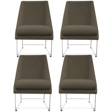 Imagem de Kit 04 Cadeiras Ana Base De Ferro Prata Suede Grafite D'classe Decor