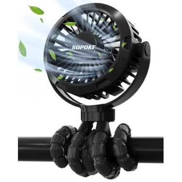 Imagem de SOPOKE Mini ventilador portátil para carrinho de bebê, ventilador de mão pessoal de 3 velocidades, ventilador de resfriamento de tripé flexível de 360° recarregável operado por bateria, adequado para