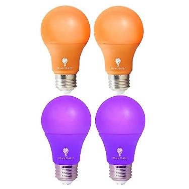 Imagem de Bluex Bulbs Lâmpada Led Roxa A19 de 4 Pacotes Lâmpada Led Laranja 120V E26 Base 9 Watts (Substituição de 60 Watts) Lâmpada Roxa Lâmpada Laranja, Decoração de Festa, Varanda, Iluminação Doméstica, Lâmp