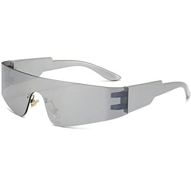 Imagem de AIEYEZO Óculos De Sol Futuristas Sem Aro, Modernos, Envolventes, Para Mulheres E Homens, Com Viseira Cyberpunk, Da Moda, Tons (Prata/Prata Espelhado)