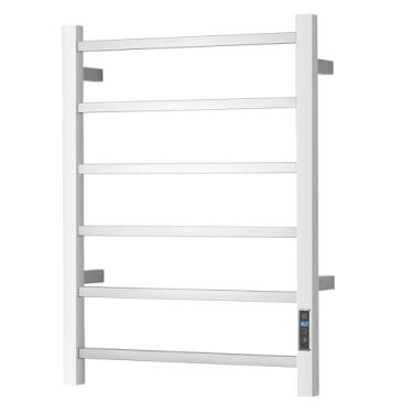 Imagem de SHARNDY Aquecedor de toalhas elétrico com temporizador embutido - Toalheiro aquecido montado na parede para banheiro, design plug-in e aço inoxidável escovado