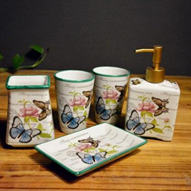 Imagem de Banheiro Suíte Estilo Chinês Cerâmica De Crack De Gelo Banheiro 5 Peças Porta-escova De Dentes Dispensador De Sabão Suporte De Sabão Copo De Enxágue Conjunto De Acessórios Do Banh, B