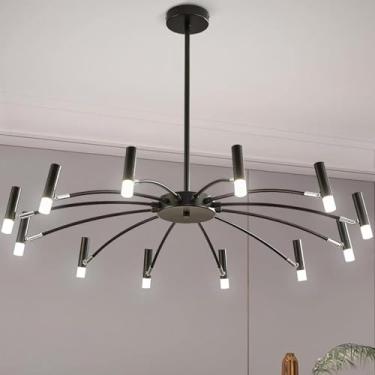 Imagem de Luminária De Teto Led Preta Grande Com 12 Luzes Para Sala De Jantar, Altura Ajustável, Montagem Inclinada Sala De Estar Moderna Para Quarto Sala De Estar Cozinha Ilha Foyer, Black, 12 Light