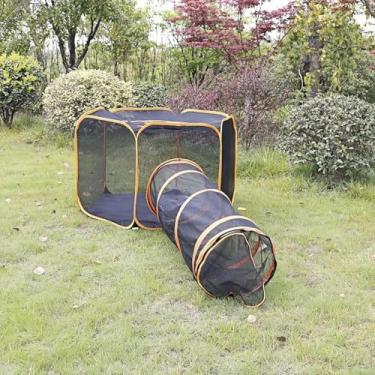 Imagem de Gabinetes Para Gatos Ao Ar Livre 6 Em 1, Tendas De Malha Pop-up Portáteis, Cercadinhos Túneis De Brincar Fora Para Animais De Estimação Diy Para Gatos, Hexagon Tent + Pet Tunnels