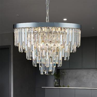 Imagem de YOLIZUOT Lustre de cristal cromado 50,8 cm lustre moderno 5 camadas 8 luzes pingente de iluminação lustre redondo para cozinha, ilha, sala de jantar, entrada, quarto, escritório