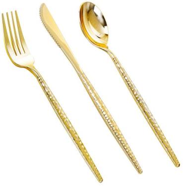 Imagem de Conjunto de talheres de plástico dourado, 90 unidades - Rubtlamp
