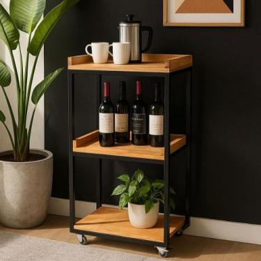 Imagem de Carrinho Aparador Bar Café Madeira Maciça Industrial - Treearbor