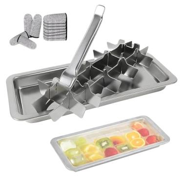 Imagem de Bandejas de cubos de gelo de aço inoxidável com 18 compartimentos, design vintage, formas de cubos de gelo de metal com alça removível de fácil liberação para barras, cozinhas, suco, lava-louças, pode