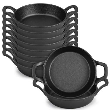 Imagem de Ziliny Pacote com 10 mini frigideiras de ferro fundido 15 x 16 x 3 cm conjunto pequeno de ramekin conjunto de caçarola preta panelas forno mini frigideiras seguras para cozinha interna e externa