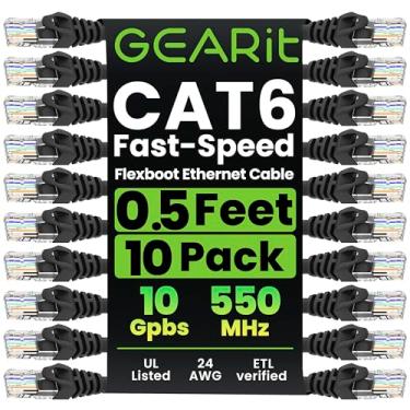 Imagem de Cabo Ethernet CAT6 Pacote com 10 – 3 pés GearIT Categoria 6 Fio de rede UTP CAT 6 (0,9 metros) Cabo de patch premium Snagless 36", Multicolorido, Preto, 0.5 Feet (10-Pack)