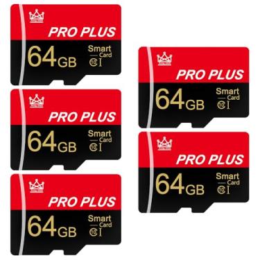 Imagem de Pacote com 5 cartões de memória 64 GB com adaptador, cartão de memória de alta velocidade, UHS-I C10 A1 Memory TF Card for Tablet/Mobile Phone/Camera/Car Audio/Game Console (TF295 64GB-5 Pack)